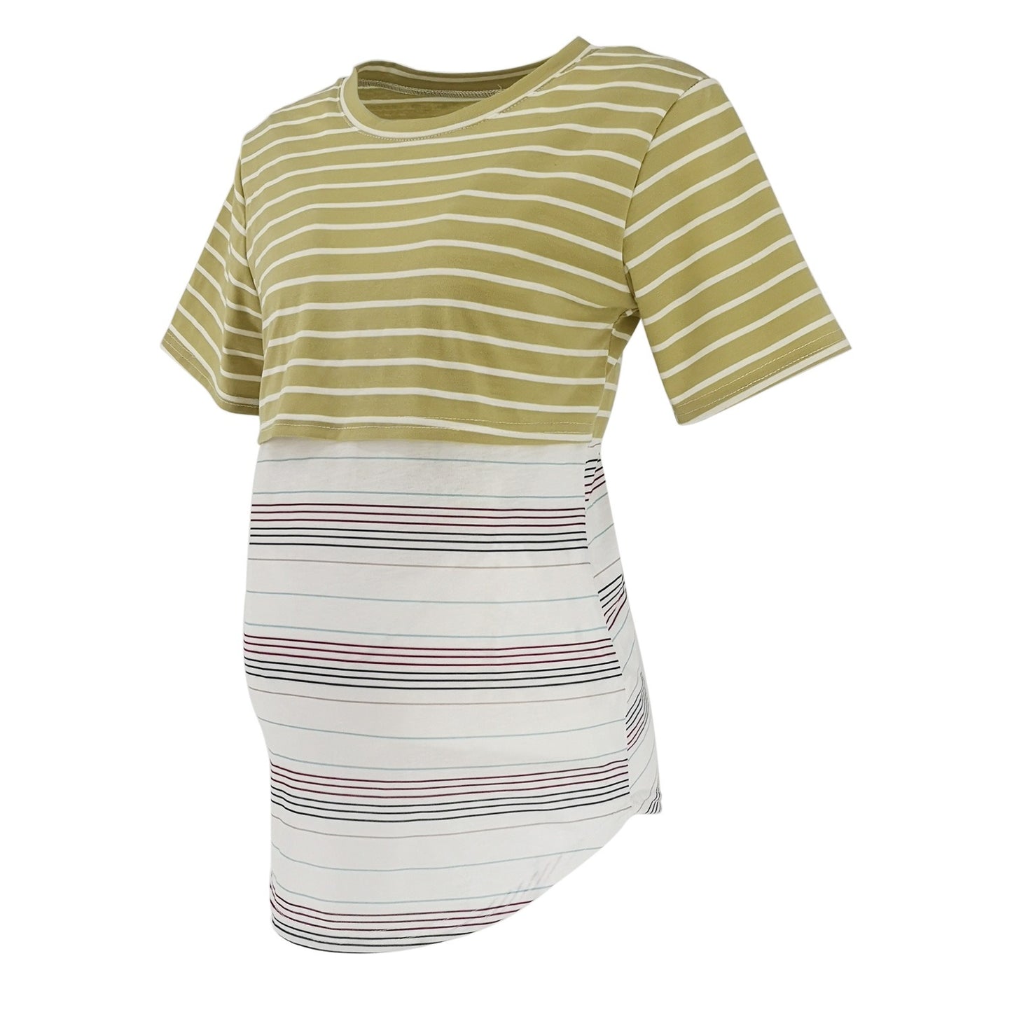 Striped patchwork T-shirt for pregnant women's cross over invisible breastfeeding underwear