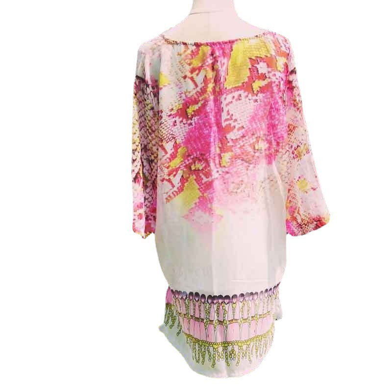 Chiffon snake print beach cover up sexy deep V-neck vacation sun proof shirt bikini cover up