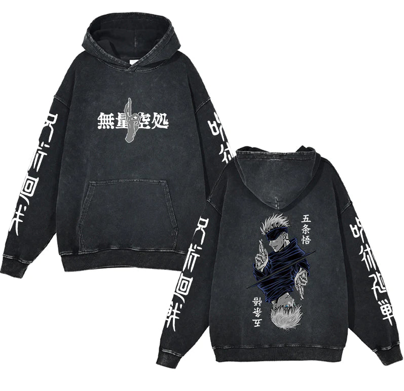 New washed retro hoodie spell battle anime peripheral printed hoodie for men