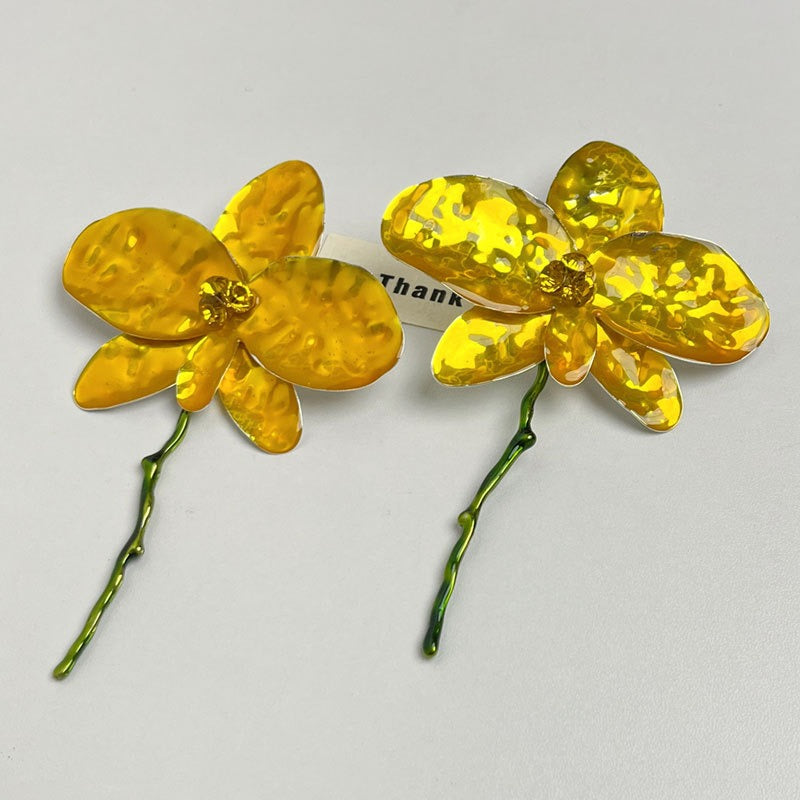 Enamel Drop Glaze Metal Large Flower Earrings with Advanced Fashion Earrings