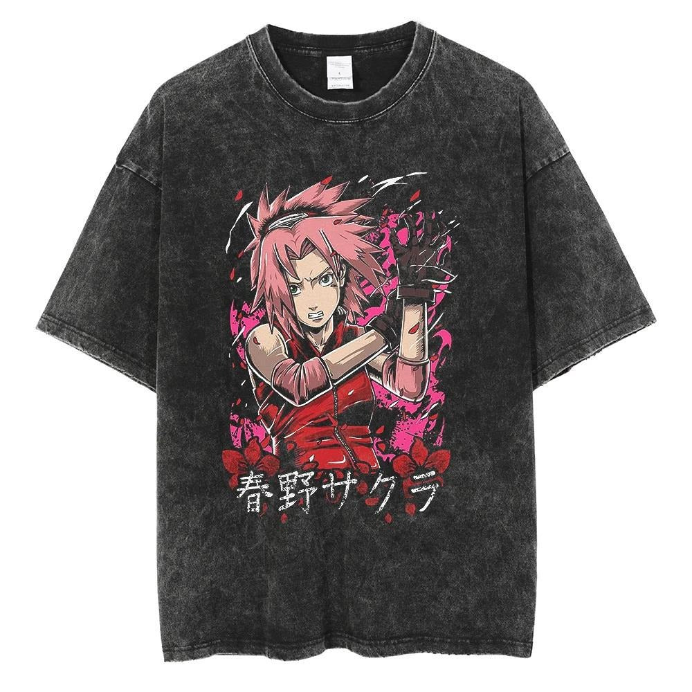 Anime Naruto Pattern T-shirt Harajuku Washed T-shirt