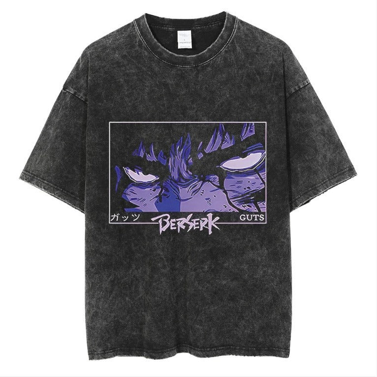 Anime cartoon wash distressed  t-shirt high street dark man