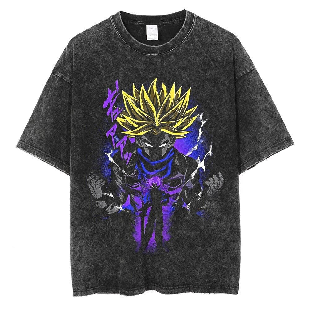 Anime cartoon wash distressed  t-shirt high street dark man