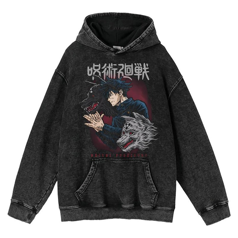 New washed retro hoodie spell battle anime peripheral printed hoodie for men