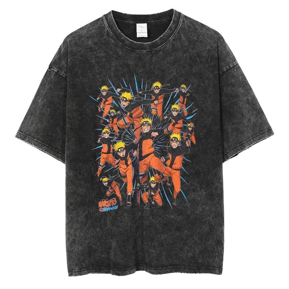 Anime Naruto Pattern T-shirt Harajuku Washed T-shirt