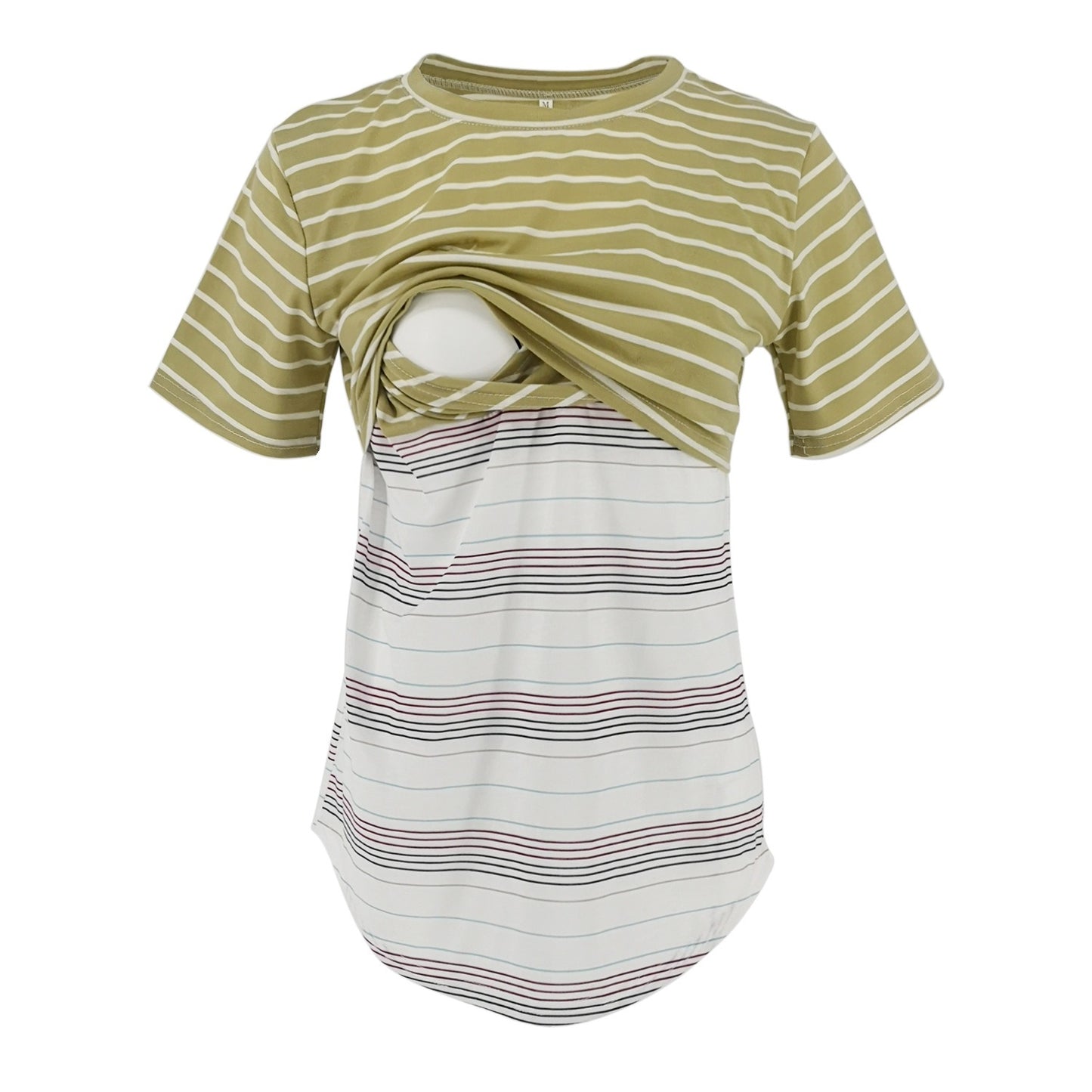 Striped patchwork T-shirt for pregnant women's cross over invisible breastfeeding underwear