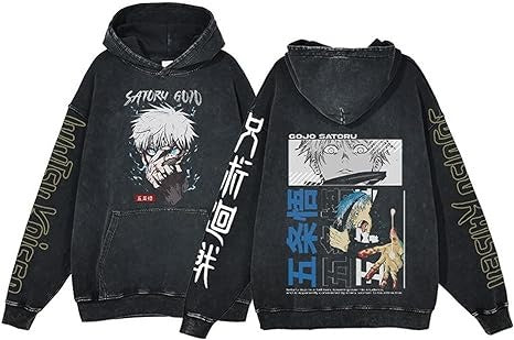 New washed retro hoodie spell battle anime peripheral printed hoodie for men