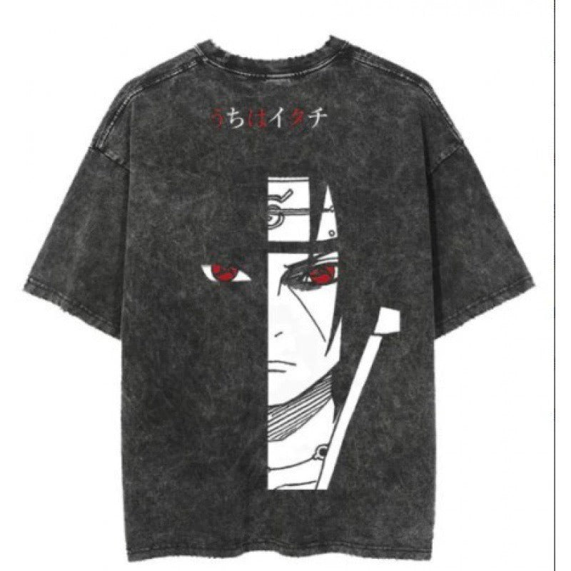 Anime cartoon wash distressed  t-shirt high street dark man