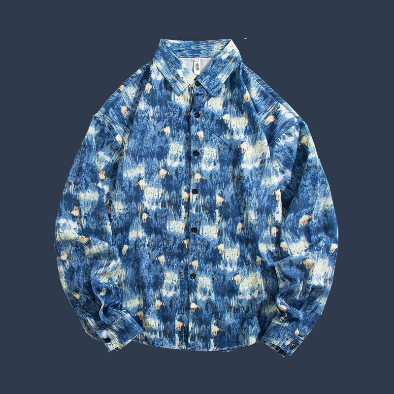 Retro floral shirt men's and women's loose fitting long sleeved shirt jacket