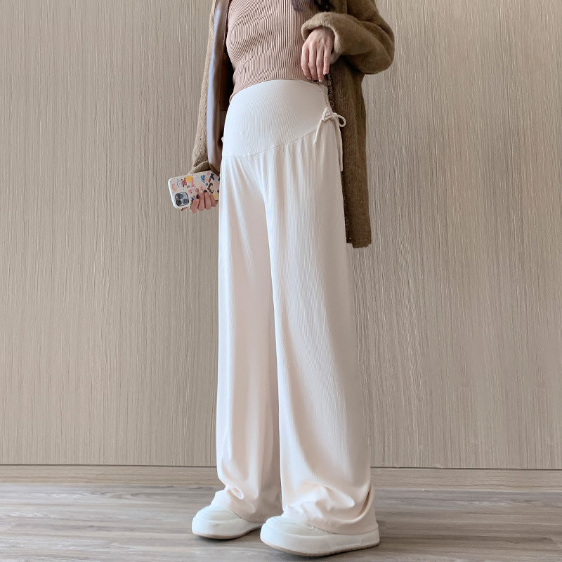 Pregnant women's pants in spring and summer, small stature, wide leg pants for pregnancy, wearing drawstring straight leg pants outside, spring and summer