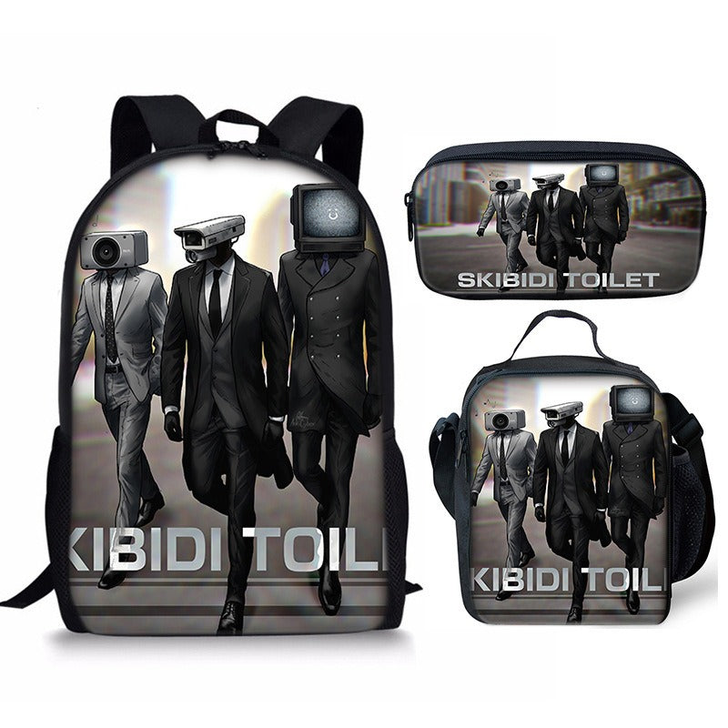 New 3PC-SET Skibidi Toilet Man Backpack Custom Game Peripheral Schoolbags For Primary Secondary School Teenage