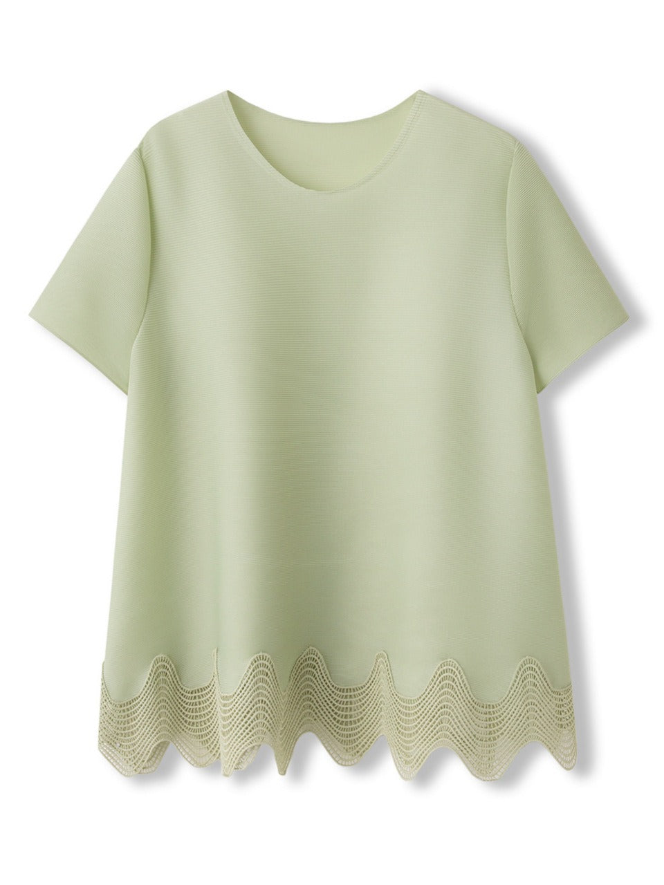 Solid color pleated irregular lace edge top for women