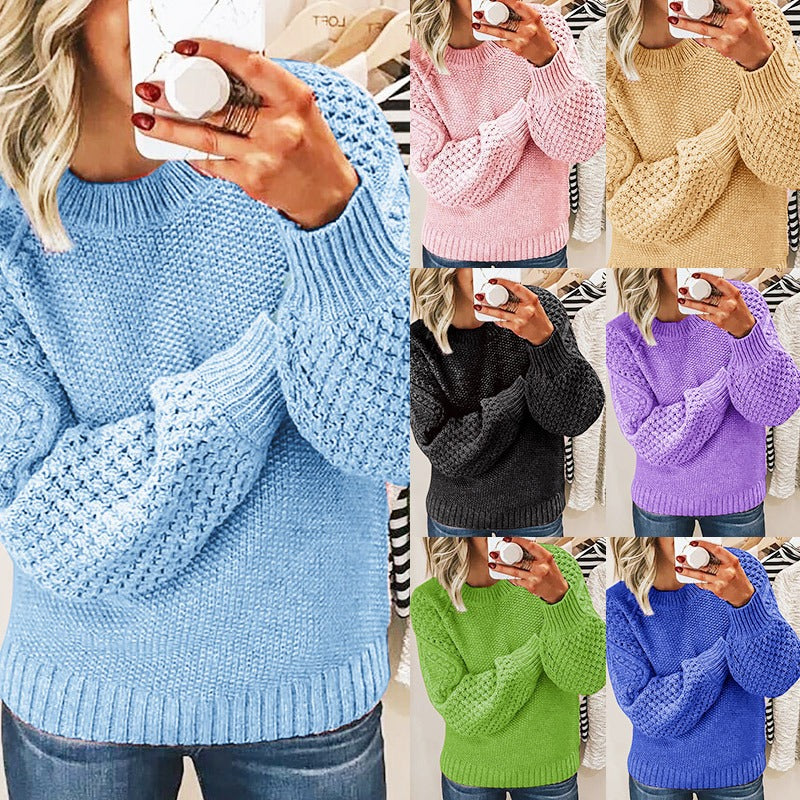 Thickened warm sweater solid color outer wear knitted pullover top knitted sweater