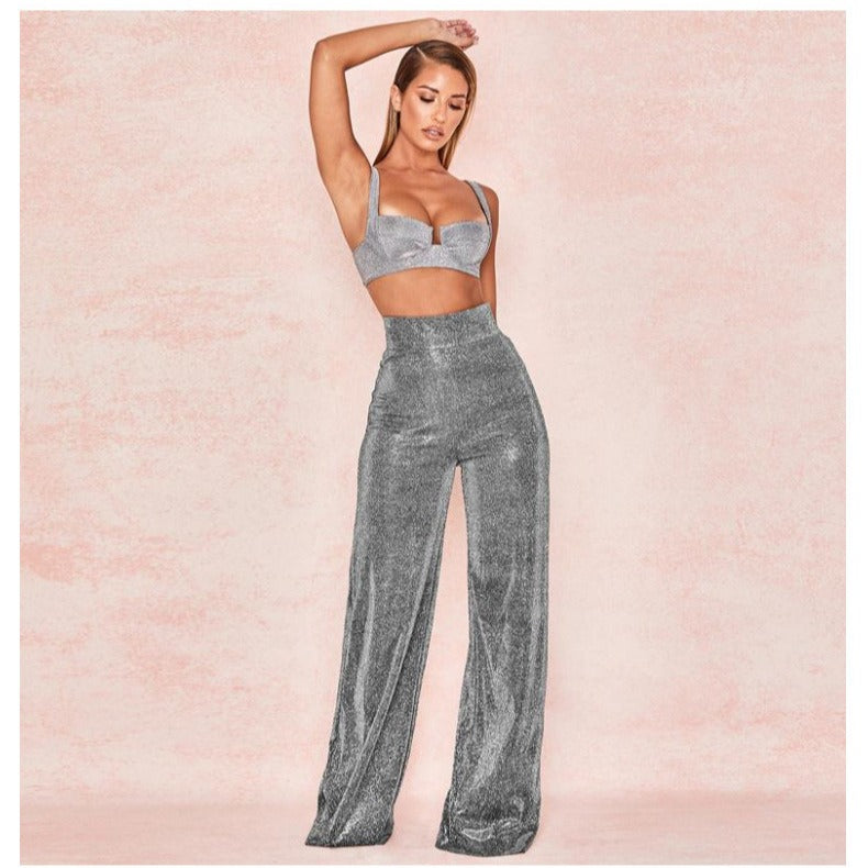 Silver-iron wide-leg pants high waist wide-leg pants women's casual pants