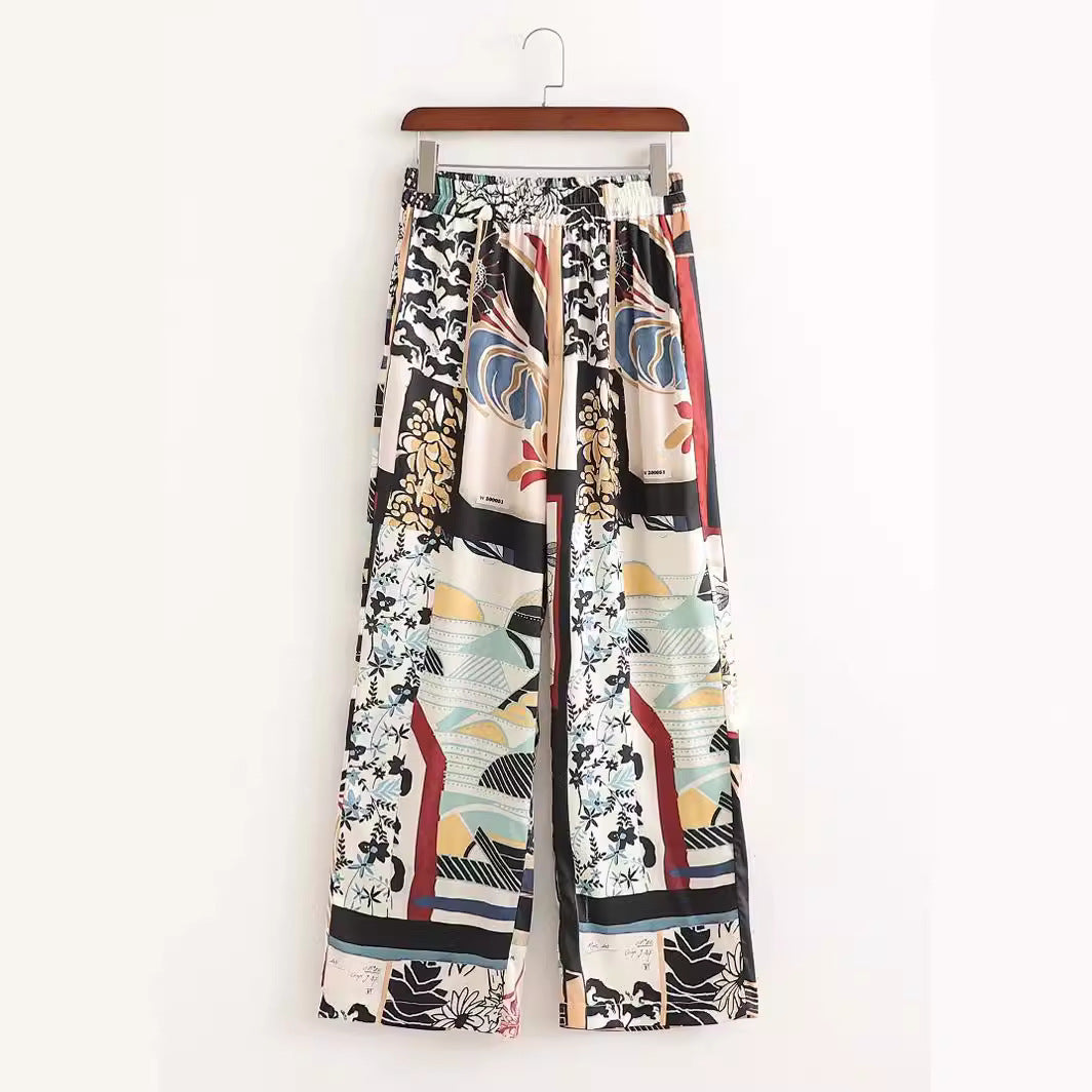 Spring/Summer New Women's Slimming Printed Kimono Style Outerwear Straight leg Pants Set