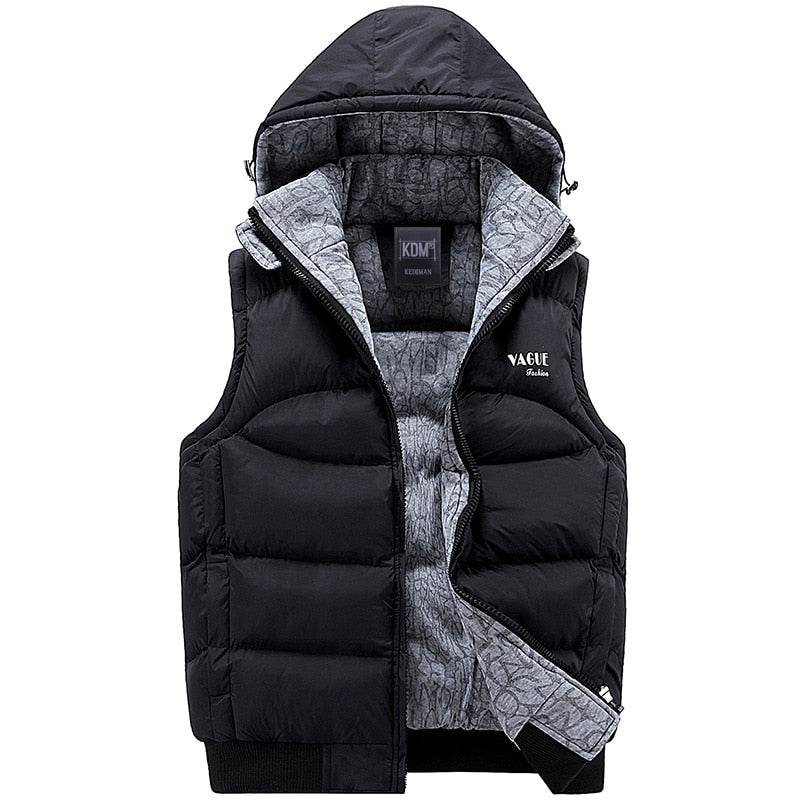 Fashion Sleeveless Jacket 2019 Men Thickening 100% Cotton Vest Hat Hooded Warm Vest Winter Waistcoat Men Casual Windbreaker