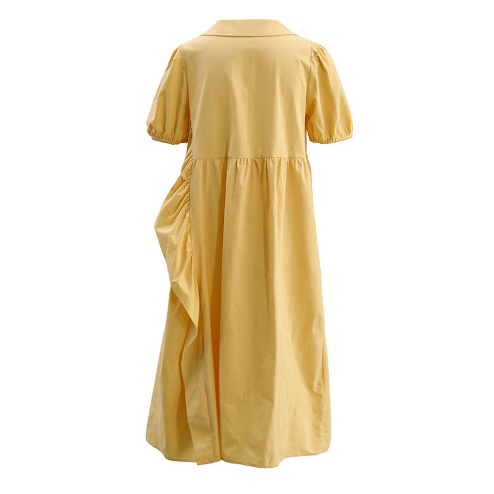 Ruffle edge splicing for minimalist design, yellow dress for women