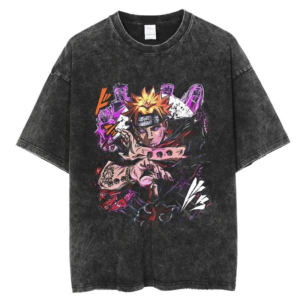 Anime Naruto Pattern T-shirt Harajuku Washed T-shirt