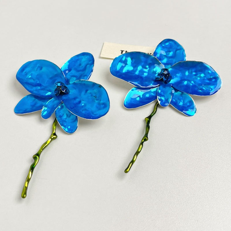 Enamel Drop Glaze Metal Large Flower Earrings with Advanced Fashion Earrings