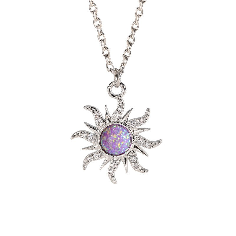 Sun Necklace Women's Set Zircon Rain Flower Stone Pendant with Unique Design Versatile Clothing Decoration Collar Chain