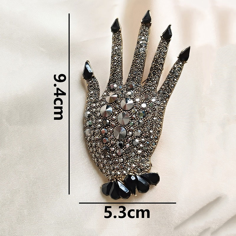 Full diamond palm brooch creative flash diamond European and American large style exaggerated personality chest flower