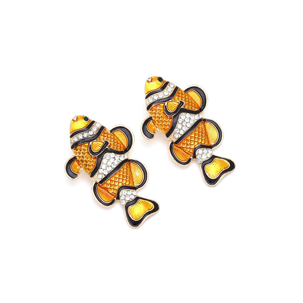 European and American personality cute diamond studded clownfish earrings for women