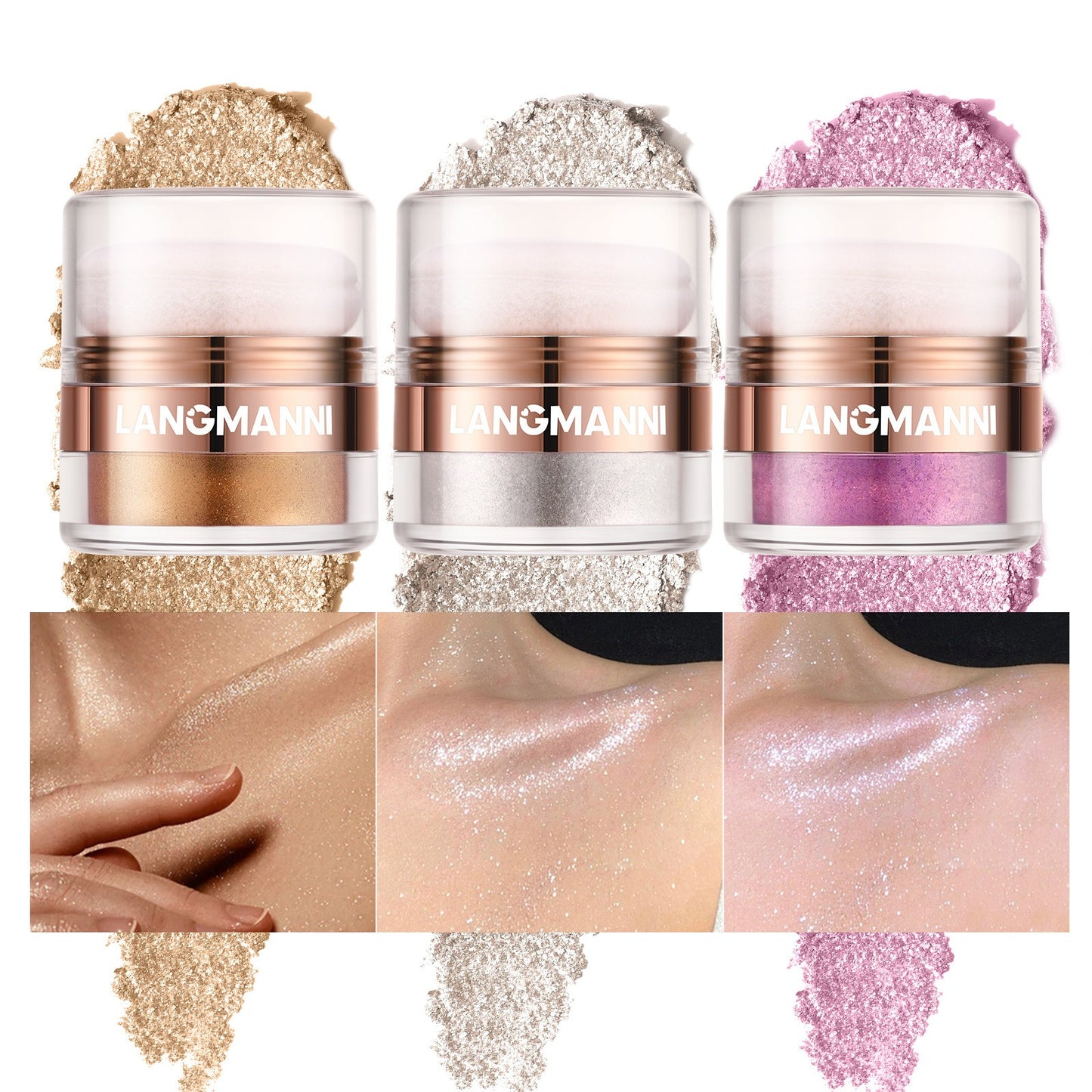 LANGMANNI Highlight powder, pat powder, face and body blush and contour powder