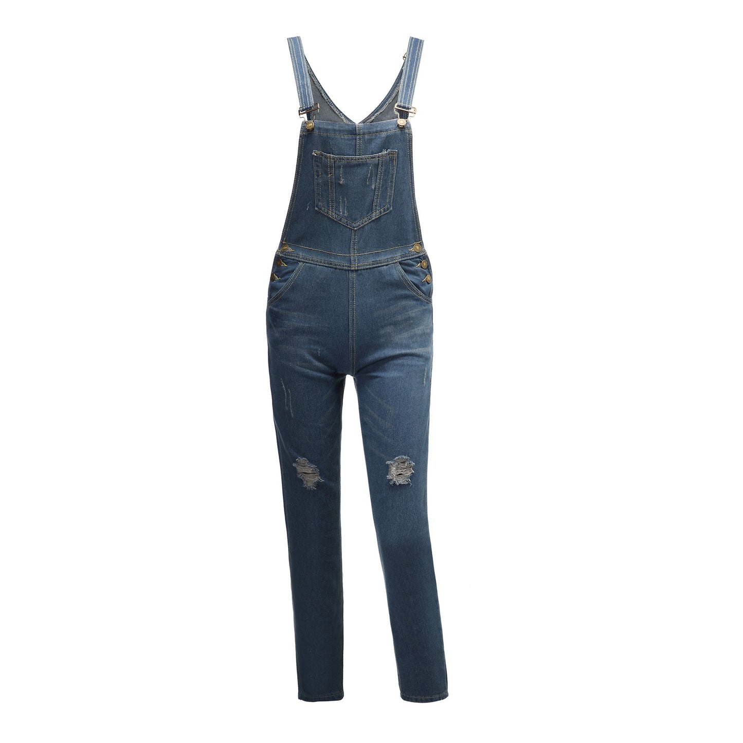 European and American ripped denim overalls for women