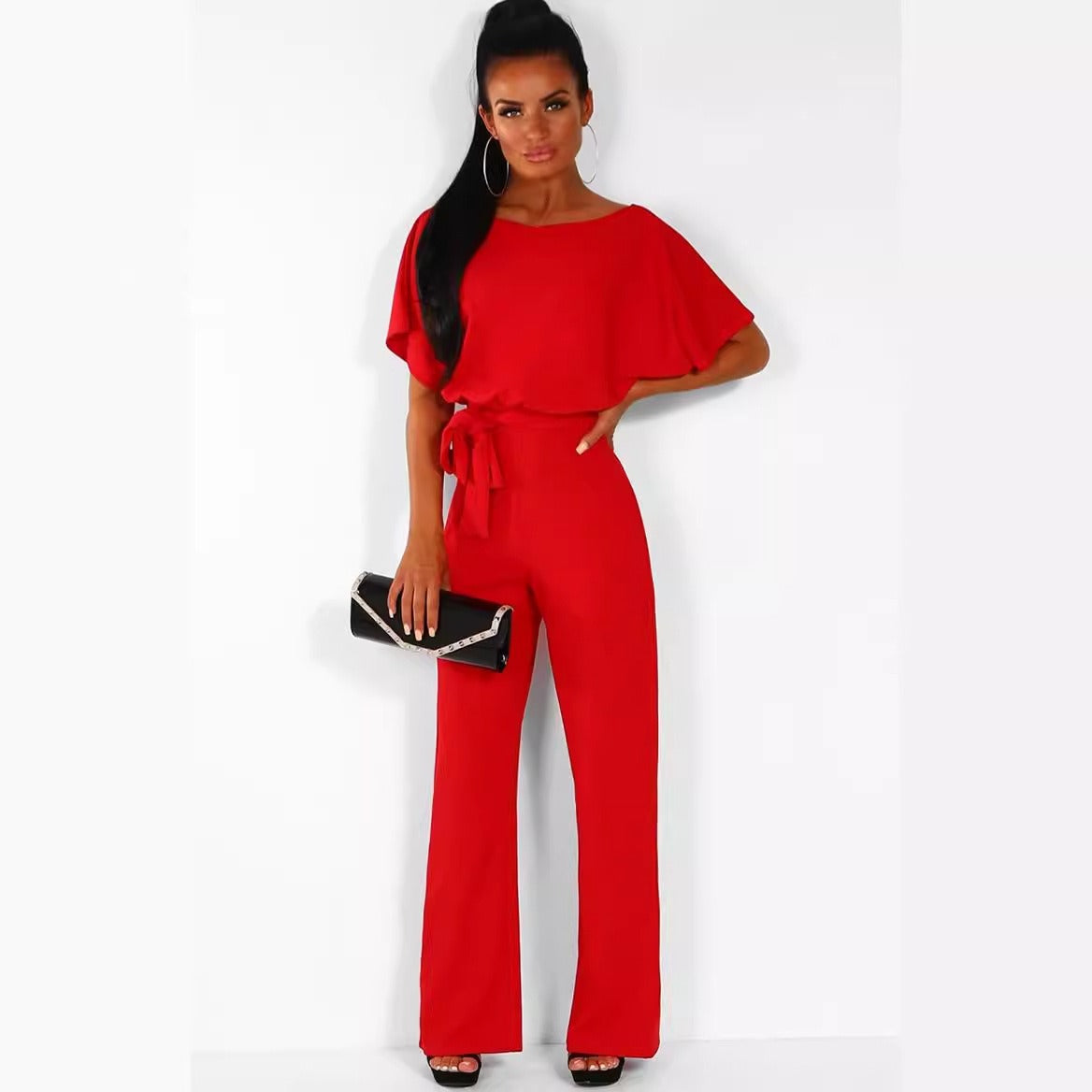 Fashion lace up button up short sleeved women's jumpsuit