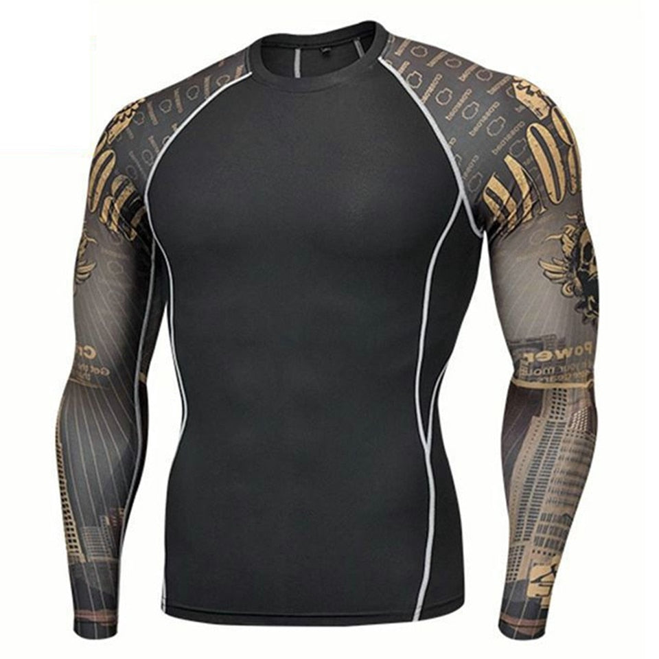 Fitness MMA Boxing Shirt Men Rashguard mma Bjj Jiu jitsu Long Sleeve T Shirt Muay thai Men Skull Print 3D Boxing Jerseys Tops