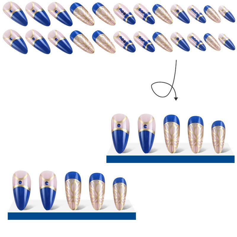 Cross-border palace style diamond wearable nail patches long gold foil nail polish wearable nail patches