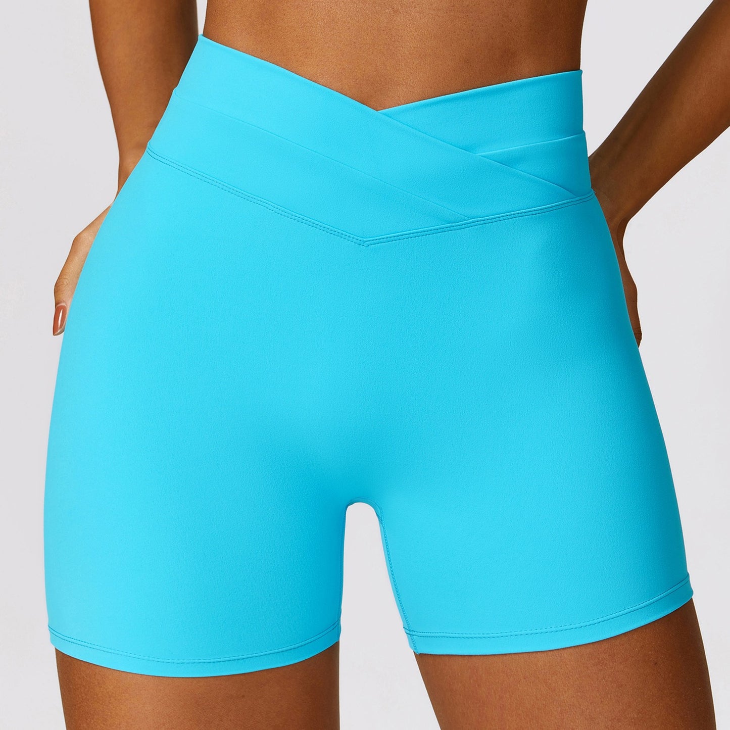 Tight hip lifting yoga shorts, brushed cross high waisted fitness shorts, women's running pants for external wear