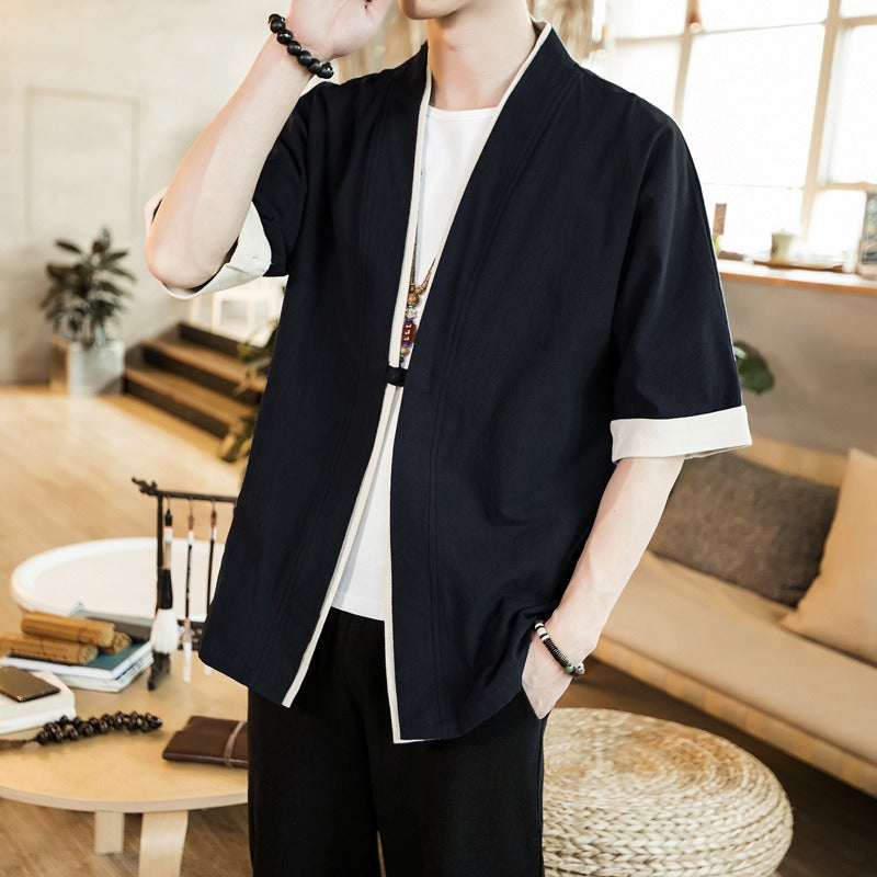 Spring retro Chinese style men's linen layman's clothing ancient clothing Zen clothing ancient style jacket