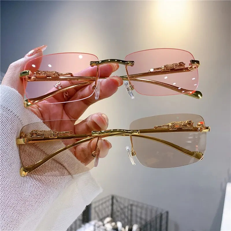 Fashionable square frameless sunglasses unisex anti glare sunglasses for men and women