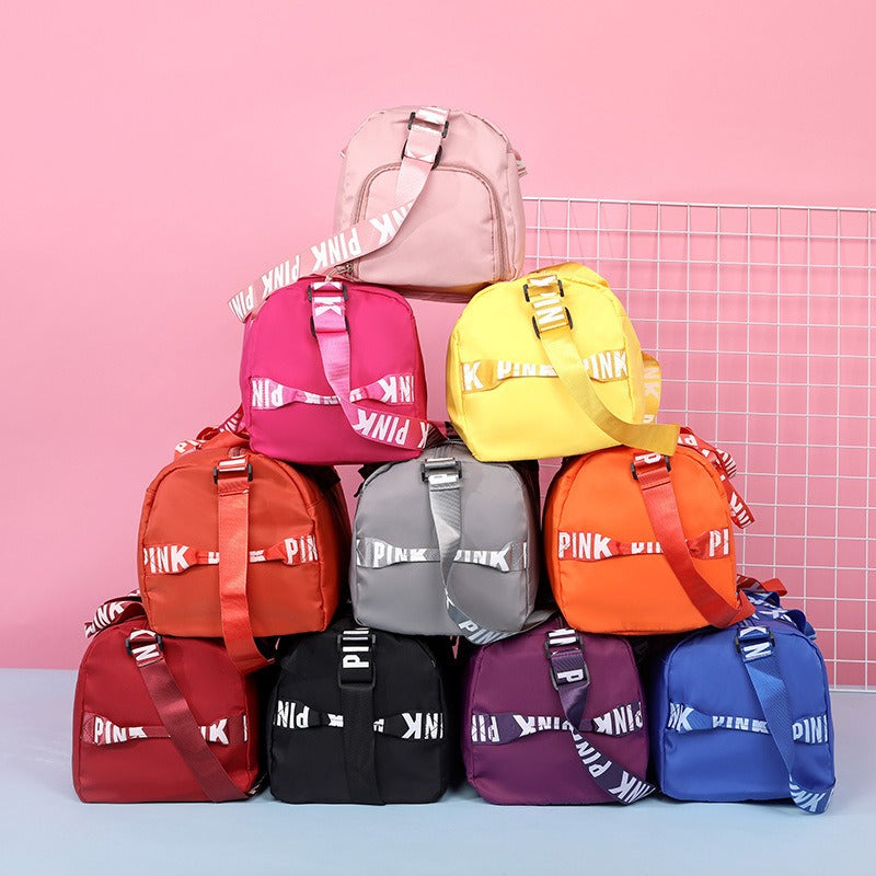 New fitness bag, shoe compartment, dry wet separation bag, sports travel bag, shiny pink letter single shoulder crossbody bag