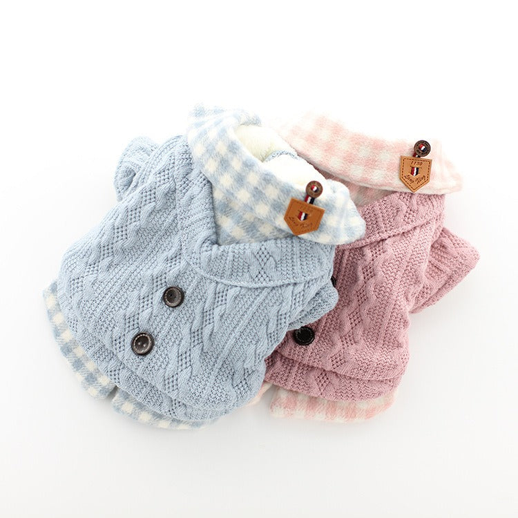 Dog clothes, pet clothes, winter lollipop dog clothes, cat clothes, compared to bear clothes, woolen plaid pet clothes