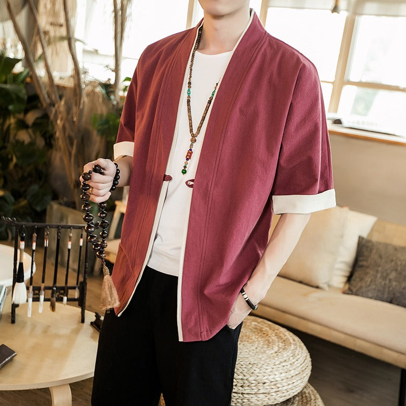 Spring retro Chinese style men's linen layman's clothing ancient clothing Zen clothing ancient style jacket