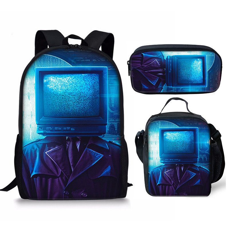 New 3PC-SET Skibidi Toilet Man Backpack Custom Game Peripheral Schoolbags For Primary Secondary School Teenage