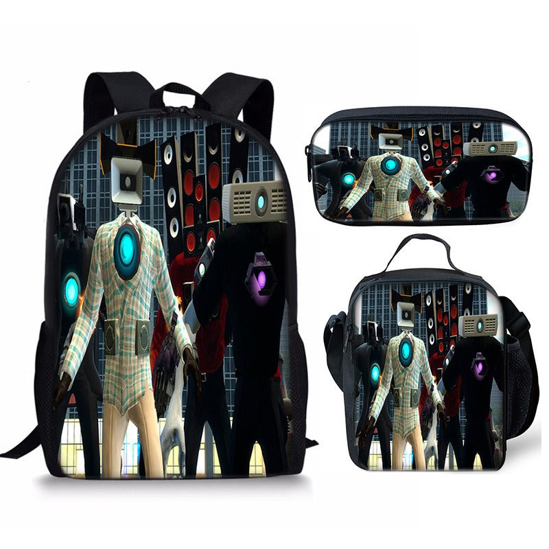 New 3PC-SET Skibidi Toilet Man Backpack Custom Game Peripheral Schoolbags For Primary Secondary School Teenage