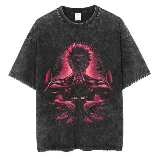 Men's anime pattern printed T-shirt fashionable hip-hop street clothing casual