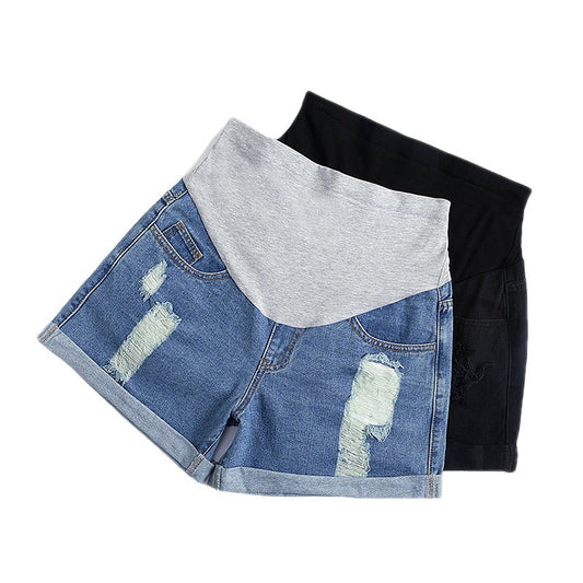 Pregnant women's denim shorts, loose and thin in summer, fashionable for outerwear, casual wide leg underbelly leggings