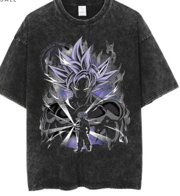 Anime cartoon wash distressed  t-shirt high street dark man