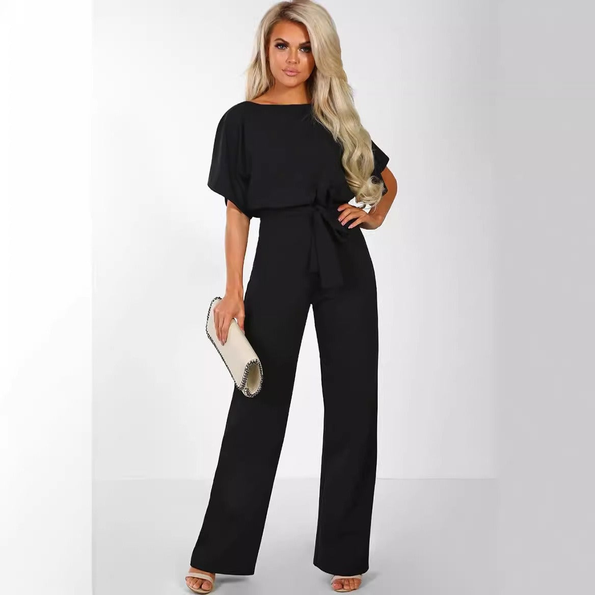 Fashion lace up button up short sleeved women's jumpsuit