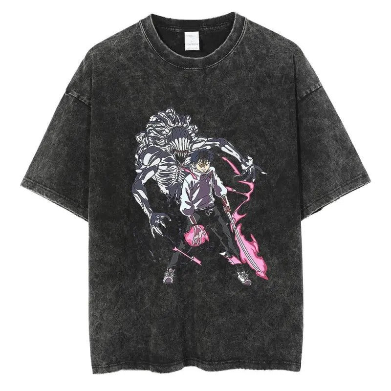 Printed T-shirt Retro Hiphop Anime Character Satoru Gojo T-shirt Loose Cotton Summer