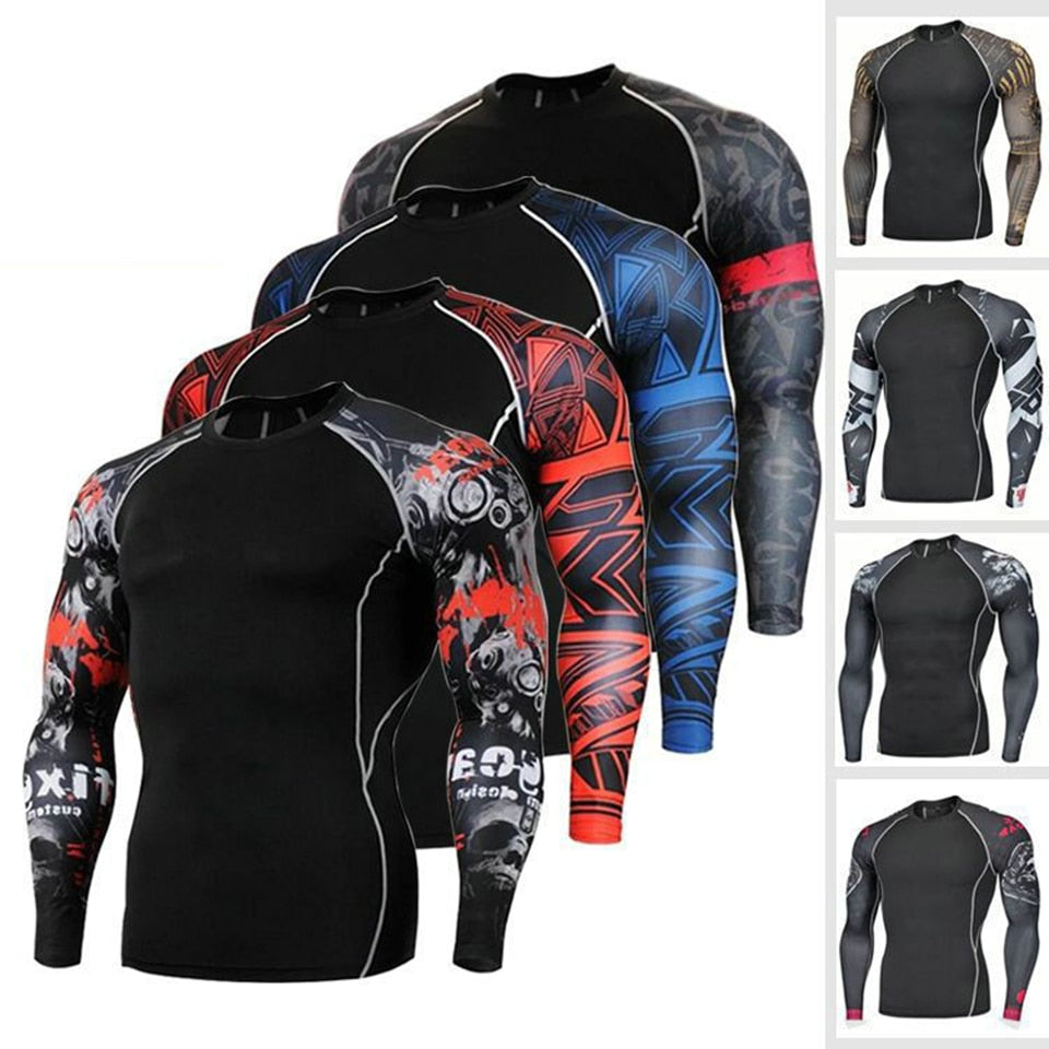 Fitness MMA Boxing Shirt Men Rashguard mma Bjj Jiu jitsu Long Sleeve T Shirt Muay thai Men Skull Print 3D Boxing Jerseys Tops