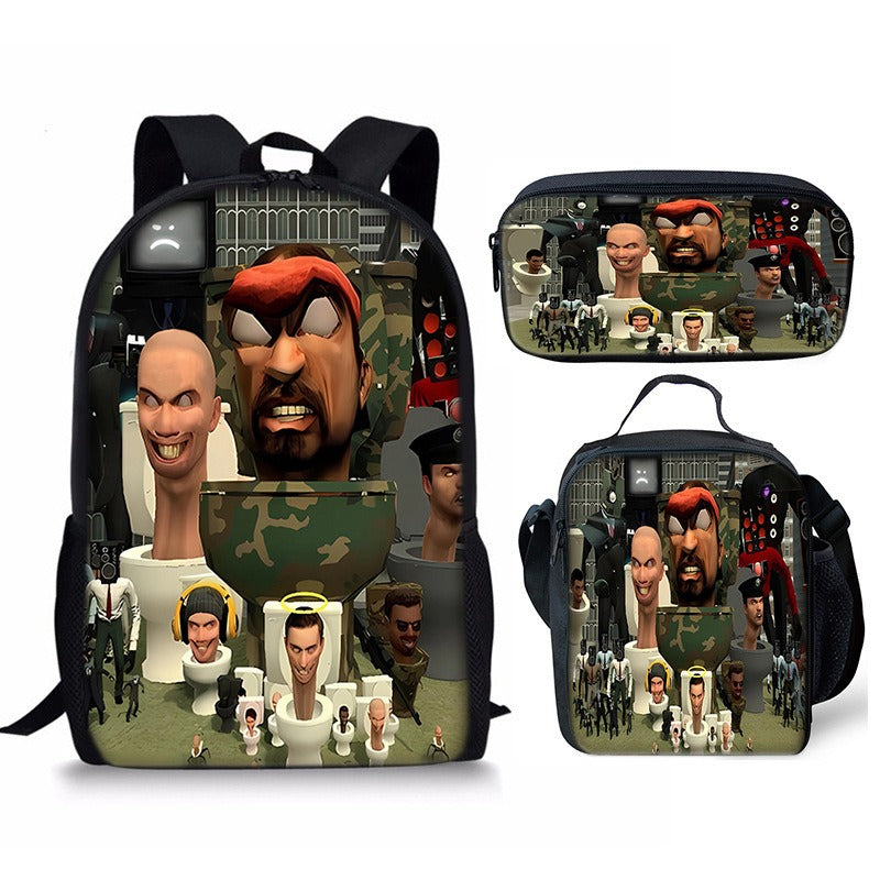 New 3PC-SET Skibidi Toilet Man Backpack Custom Game Peripheral Schoolbags For Primary Secondary School Teenage