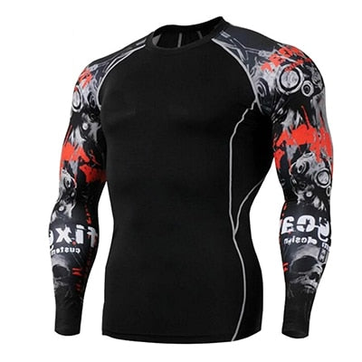 Fitness MMA Boxing Shirt Men Rashguard mma Bjj Jiu jitsu Long Sleeve T Shirt Muay thai Men Skull Print 3D Boxing Jerseys Tops