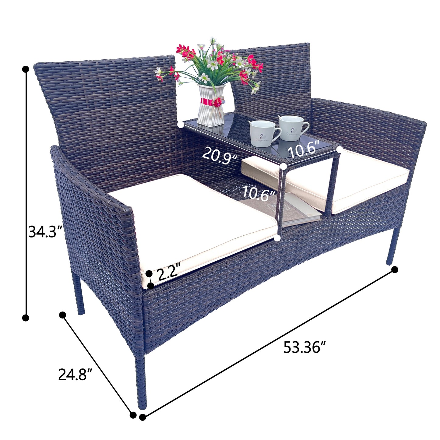 Wicker Patio Conversation Furniture Set Outdoor Furniture Set with Removable Cushions & Table