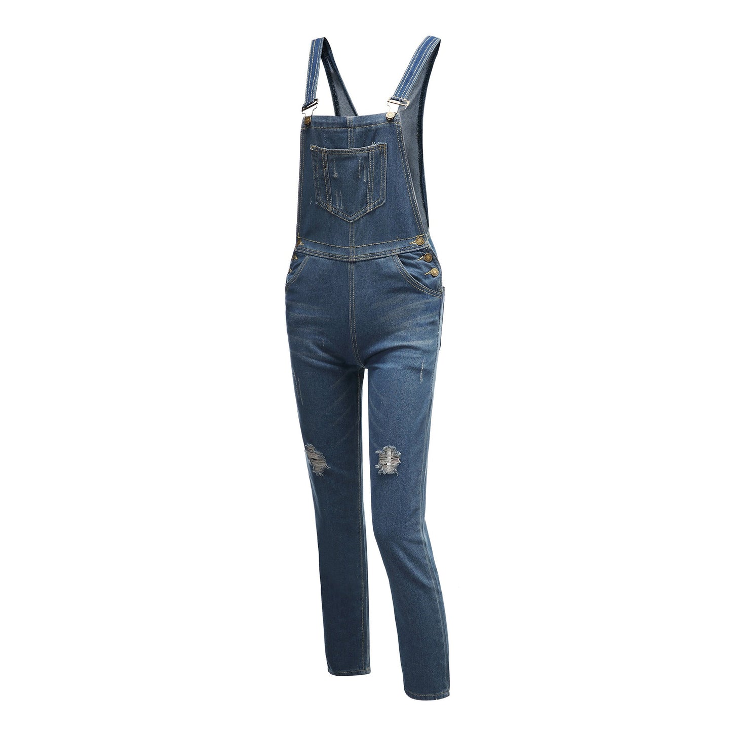 European and American ripped denim overalls for women