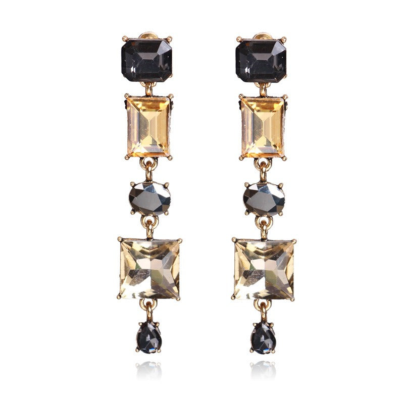 Elegant socialite geometric irregular super sparkling gemstone diamond set versatile earrings